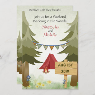 Tents and Campfire Woodland Camping Wedding Invitation