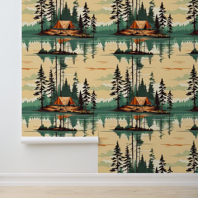 Tents in the middle of Pine Trees Campsite Wallpaper (Application)