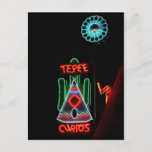 Tepee Curios Neon Sign Tucumcari NM Postcard