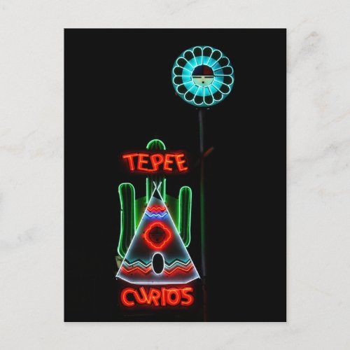 Tepee Curios Neon Sign Tucumcari New Mexico Postcard