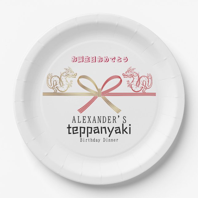 Teppanyaki Japanese Steakhouse Dragon Birthday Paper Plates (Front)