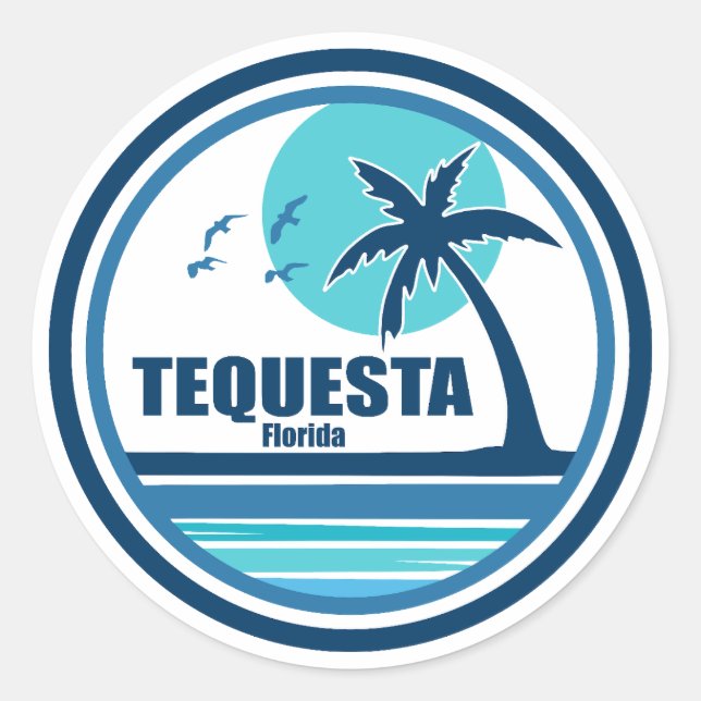 Tequesta Florida Palm Tree Birds Classic Round Sticker (Front)