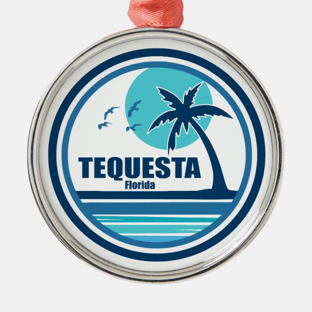 Tequesta Florida Palm Tree Birds Metal Ornament (Front)