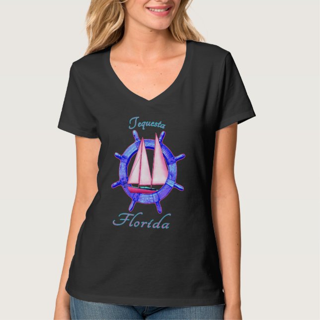 Tequesta Florida Sailboat Sailing Vacation Nautica T-Shirt (Front)