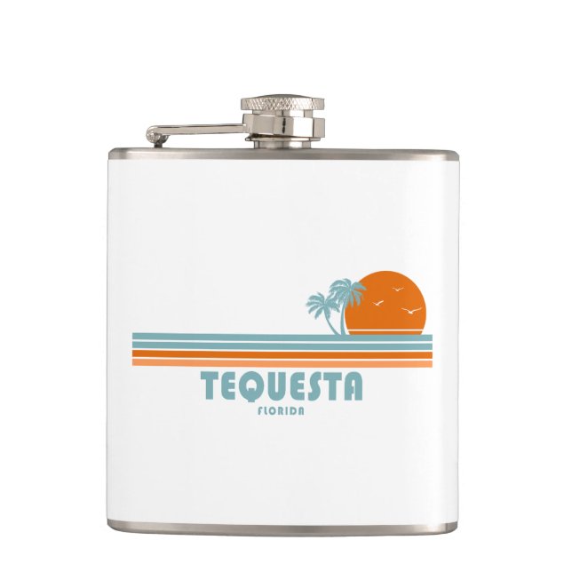 Tequesta Florida Sun Palm Trees Flask (Front)