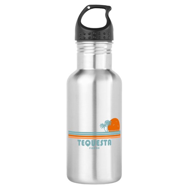 Tequesta Florida Sun Palm Trees Stainless Steel Water Bottle (Front)