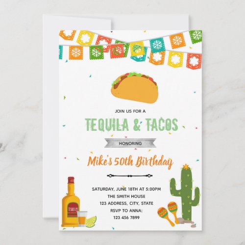 Tequila and tacos fiesta invitation