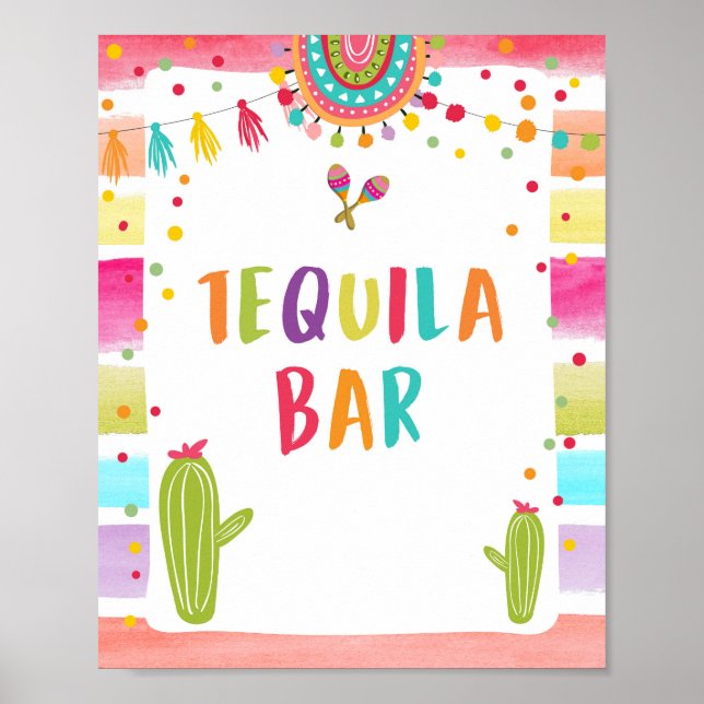 Tequila Bar Fiesta Drinks Cactus Table Sign (Front)