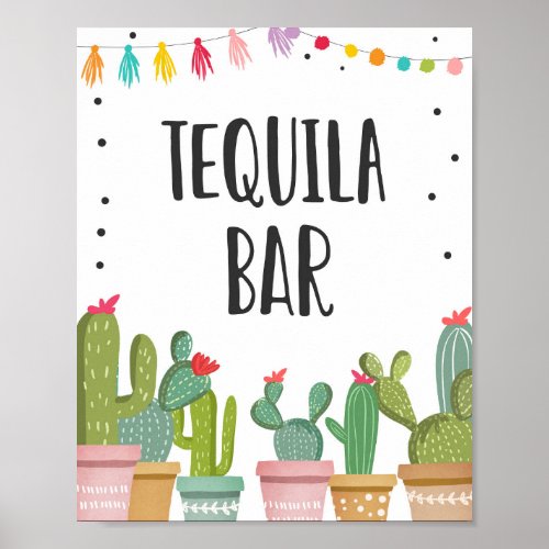 Tequila Bar Fiesta Drinks Cactus Table Sign