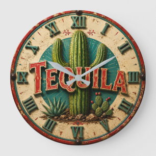 Tequila Cactus Rustic Mexican Bar Desert Home Gift Large Clock