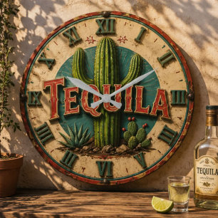 Tequila Cactus Rustic Mexican Bar Desert Home Gift Large Clock