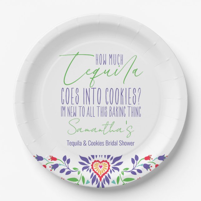Tequila & Cookies Baking Class Bridal Shower Party Paper Plates (Front)