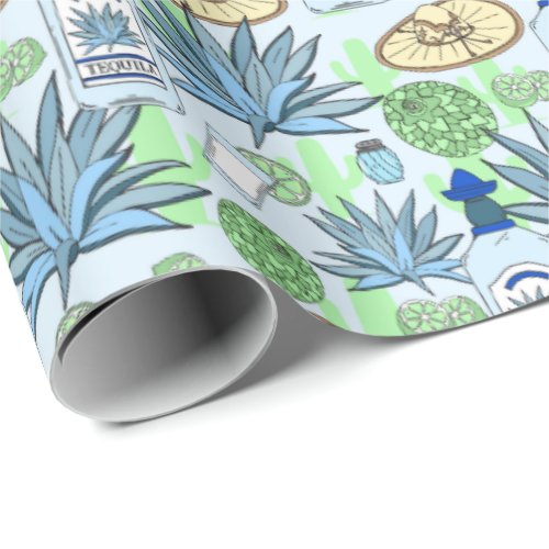 Tequila Drink Blue Agave Cactus Patterned Wrapping Paper