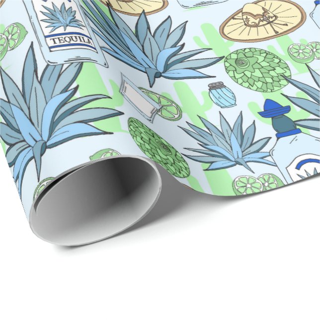Tequila Drink Blue Agave Cactus Patterned Wrapping Paper (Roll Corner)