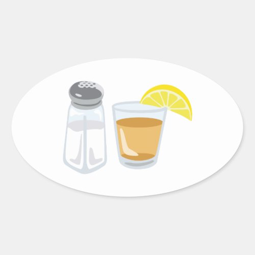 Tequila Drink Glass Salt Shaker Lemon Oval Sticker