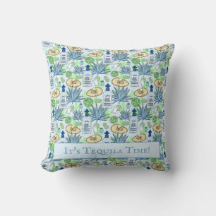Tequila Drinker Blue Agave and Sombreros Throw Pillow