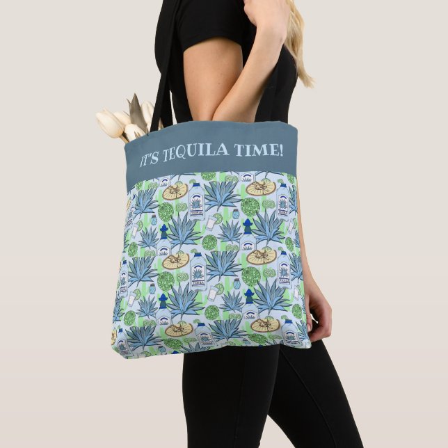 Tequila Drinker Blue Agave Cactus Patterned Tote Bag (Close Up)