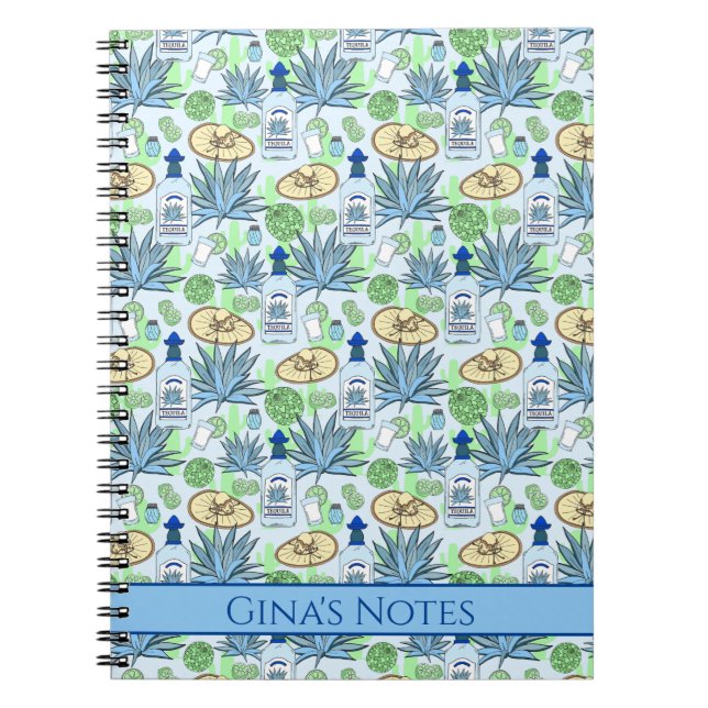 Tequila Drinker Blue Agave Plants and Sombreros Notebook (Front)