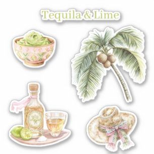 Tequila & Lime Guacamole Tropical Palm Tree Hat Sticker