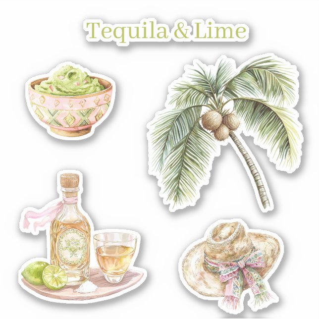 Tequila & Lime Guacamole Tropical Palm Tree Hat Sticker (Front)