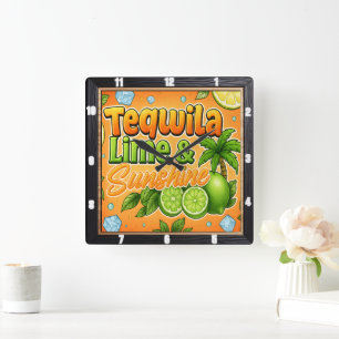 Tequila Lime Sunshine Party Square Wall Clock