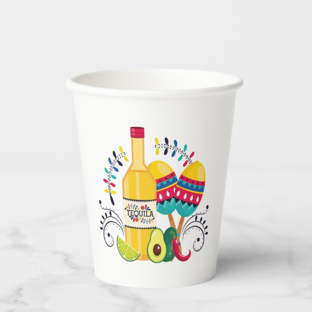 Tequila, Maracas Mexican Folk Art Paper Cups (Front)
