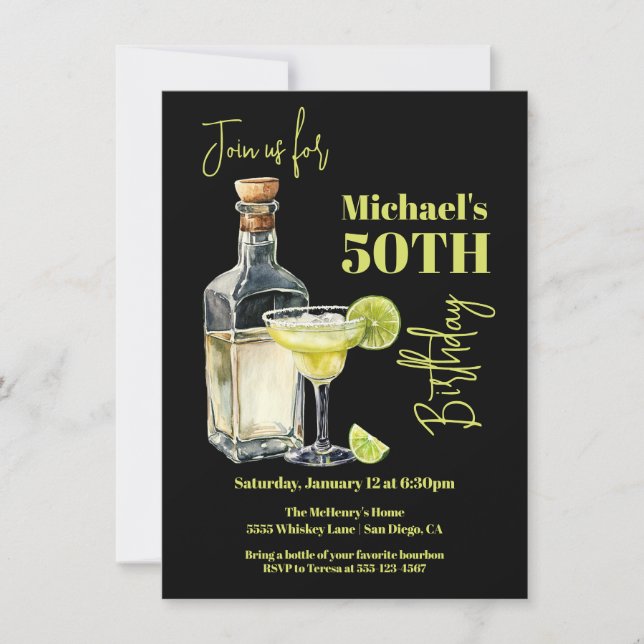Tequila Margarita Milestone Man's Birthday Invitation