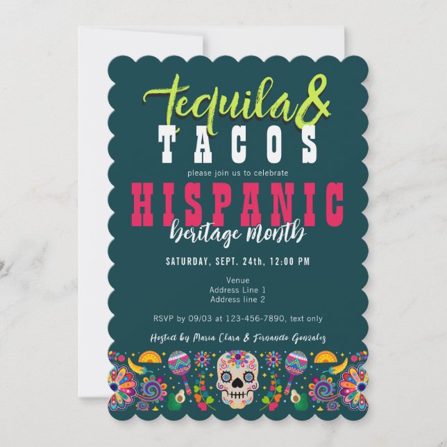 Tequila Margaritas Tacos Hispanic Heritage Fiesta Invitation (Front)