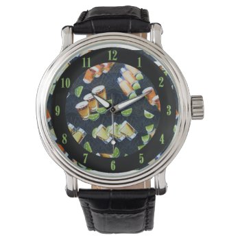 Tequila Shots And Lime Wedges Wrist Watch by BlueRose_Design at Zazzle