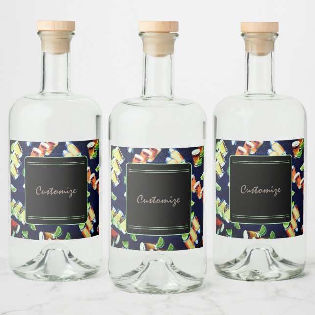 Tequila Shots Pattern Liquor Bottle Label (Bottles)