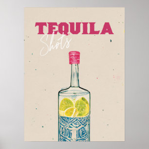 Tequila Shots Retro Bar Art Pink Mexican Poster