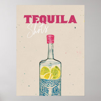 Tequila Shots Retro Bar Art Pink Mexican Poster