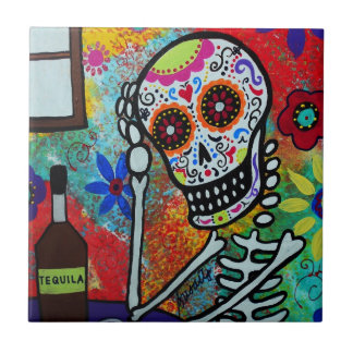 Tequila Skull Dia de Los Muertos Tiles by prisarts