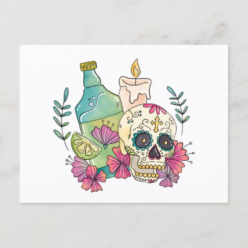 Tequila Sugar Skull Holiday Postcard