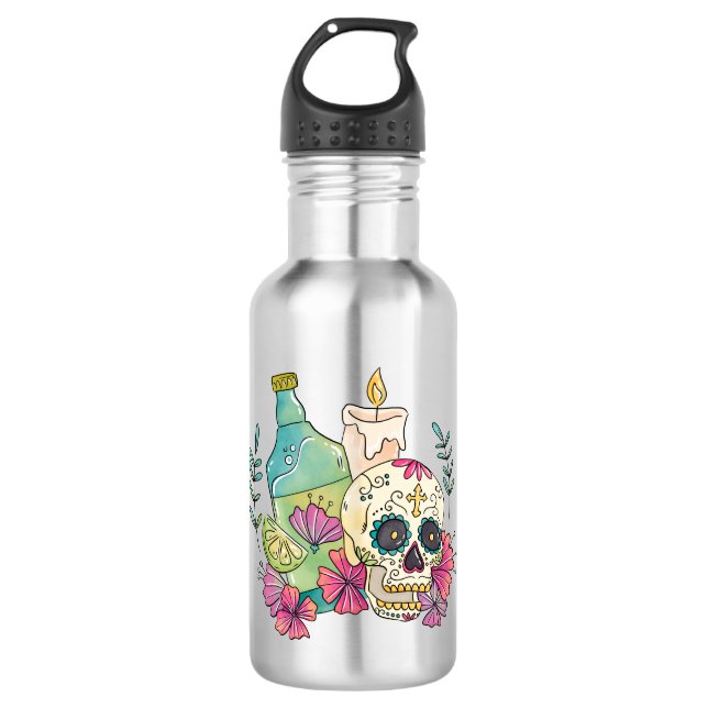 Tequila Sugar Skull Stainless Steel Water Bottle (Front)