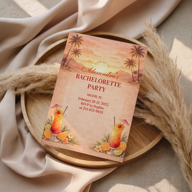 Tequila Sunrise Beach Getaway Bachelorette Party Invitation (Creator Uploaded)