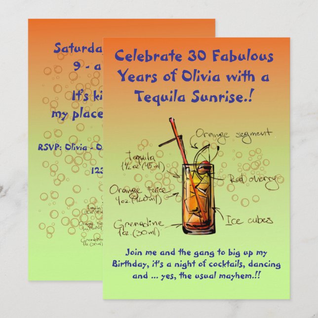 Tequila Sunrise Birthday Party Invitation (Front/Back)
