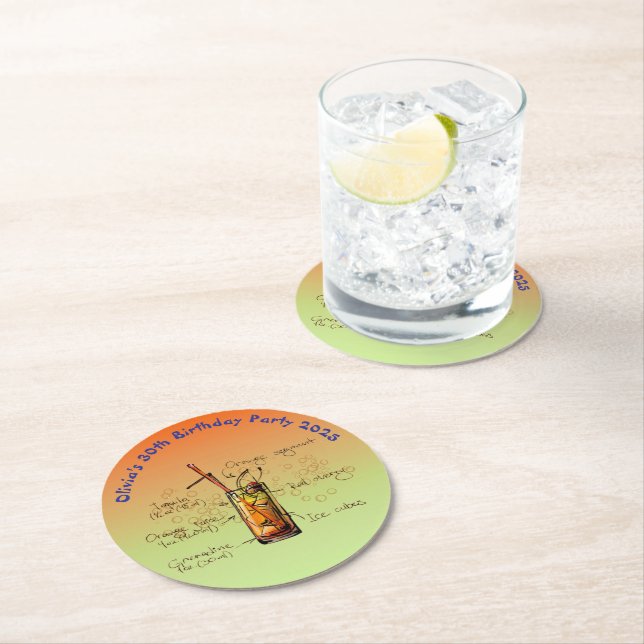 Tequila Sunrise Birthday Party Round Paper Coaster (Insitu)