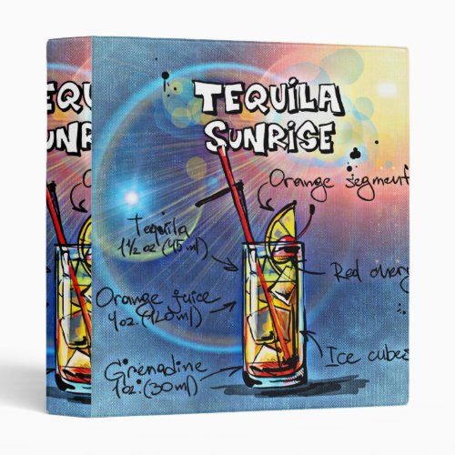 Tequila Sunrise Cocktail 7 12 Drink Recipe Set 3 Ring Binder