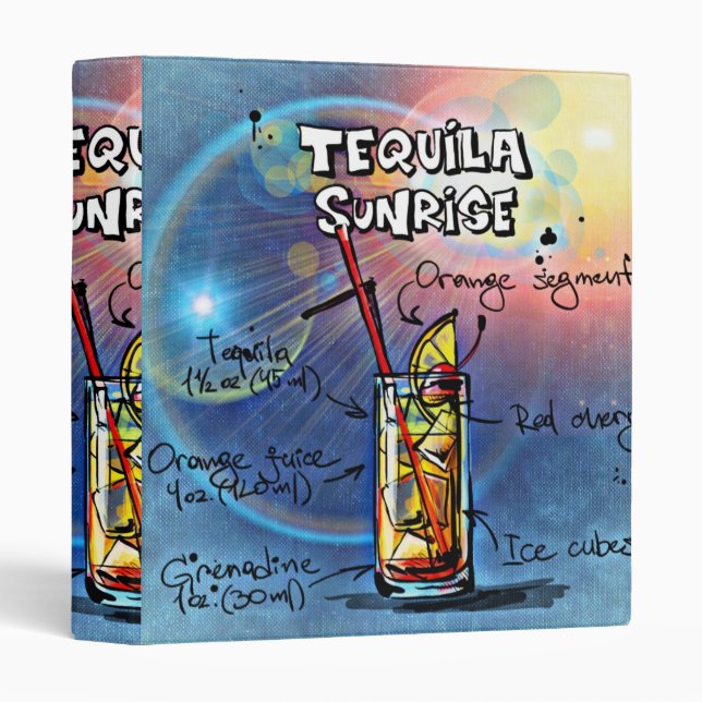 Tequila Sunrise Cocktail (#7 /12 Drink Recipe Set) 3 Ring Binder (Front/Spine)