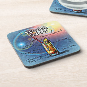Tequila Sunrise Cocktail (#7 /12 Drink Recipe Set) Beverage Coaster