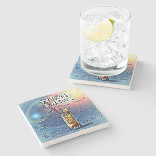 Tequila Sunrise Cocktail 7 12 Drink Recipe Set Stone Coaster