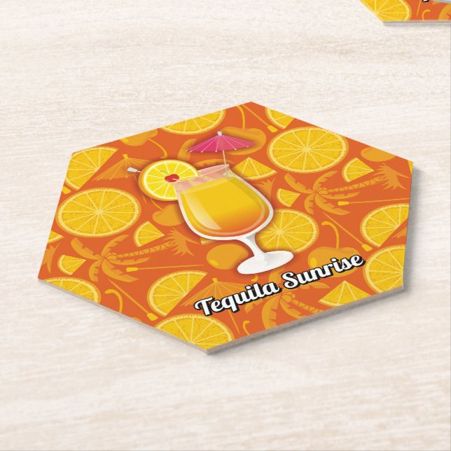 Tequila Sunrise Cocktail Paper Coaster (Angled)