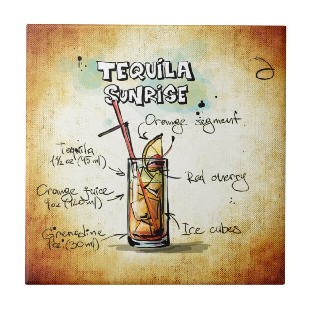 Tequila Sunrise Cocktail Recipe Ceramic Tile (Front)