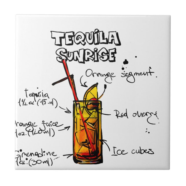 Tequila Sunrise Cocktail Recipe Ceramic Tile (Front)