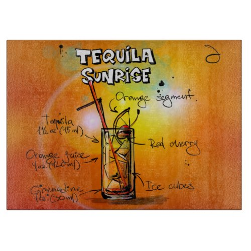 Tequila Sunrise Cocktail Recipe Decorative Cutting Board