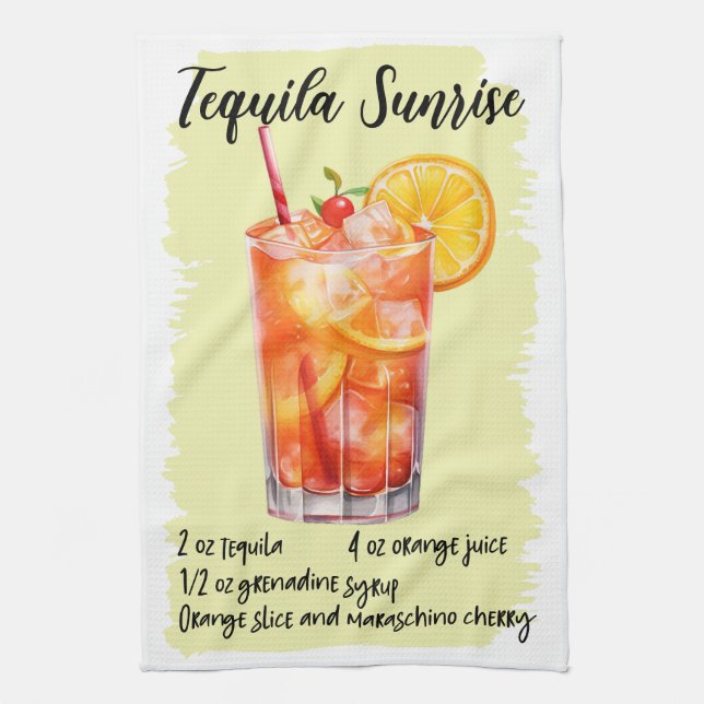 Tequila Sunrise Cocktail Recipe Kitchen Towel (Vertical)