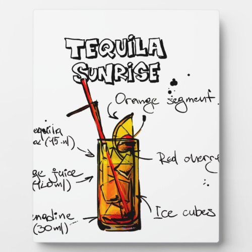 Tequila Sunrise Cocktail Recipe Plaque