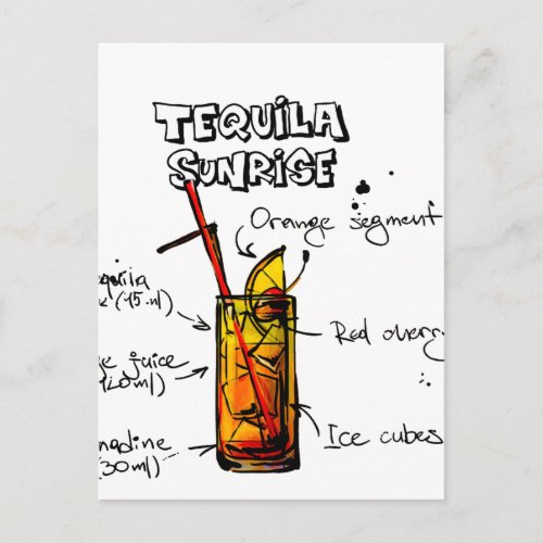 Tequila Sunrise Cocktail Recipe Postcard