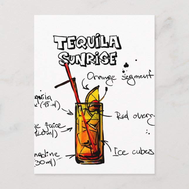 Tequila Sunrise Cocktail Recipe Postcard (Front)